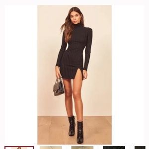 NWT Reformation Libra Long Sleeve Ribbed Mini Dress Black Medium